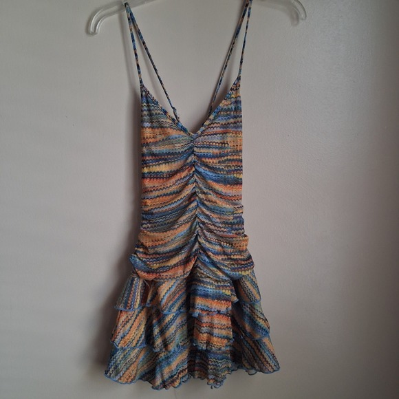 wild fable Dresses & Skirts - Wild‎ Fable Multi Marbled Print Ruched Ruffle Mini Dress XS Adjustable Strap